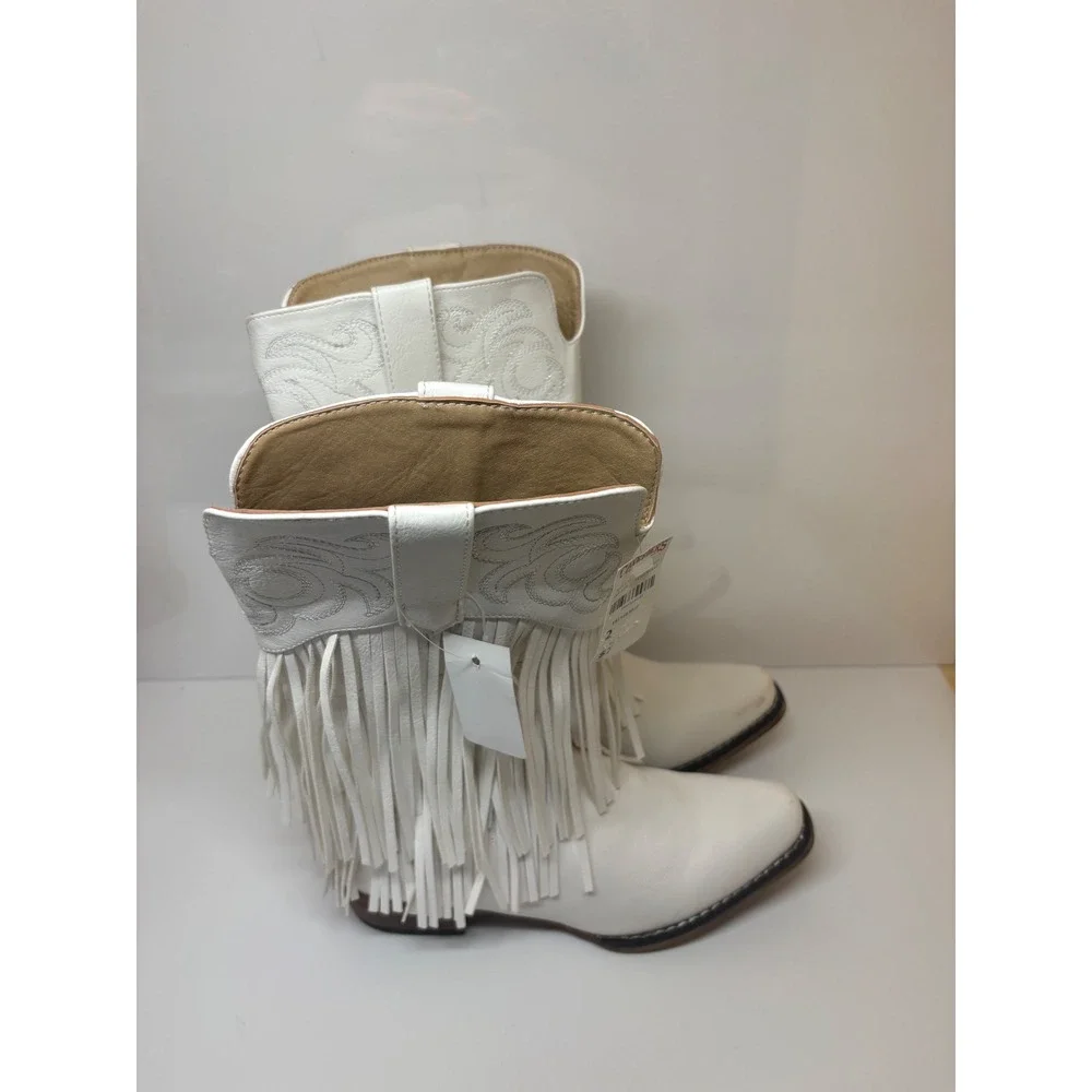 Roper Girls White Faux Leather Fringe Snip Toe Cowboy Boots size 2  1815663018